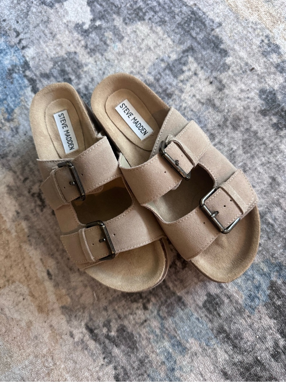 Steve Madden Kali Beige Double Buckle Slide Sandals